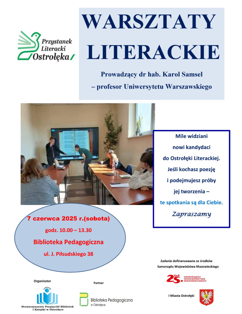 ZAPRASZAMY NA WARSZTATY LITERACKIE