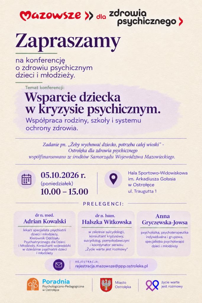Zaproszenie konferencję pn. "Wsparcie dziecka w kryzysie psychicznym"
